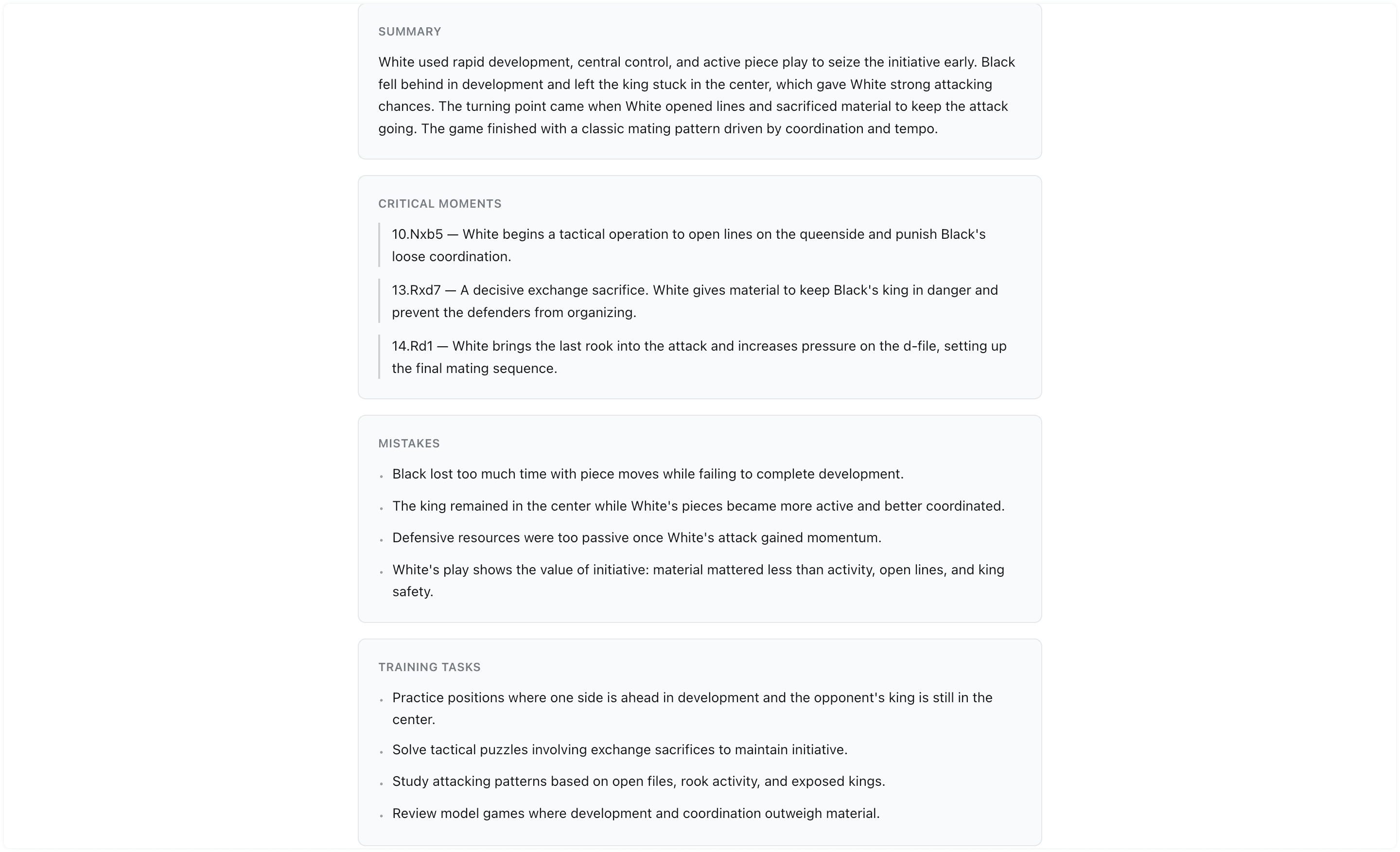 Kibitz — Summary, critical moments, mistakes, and training tasks
