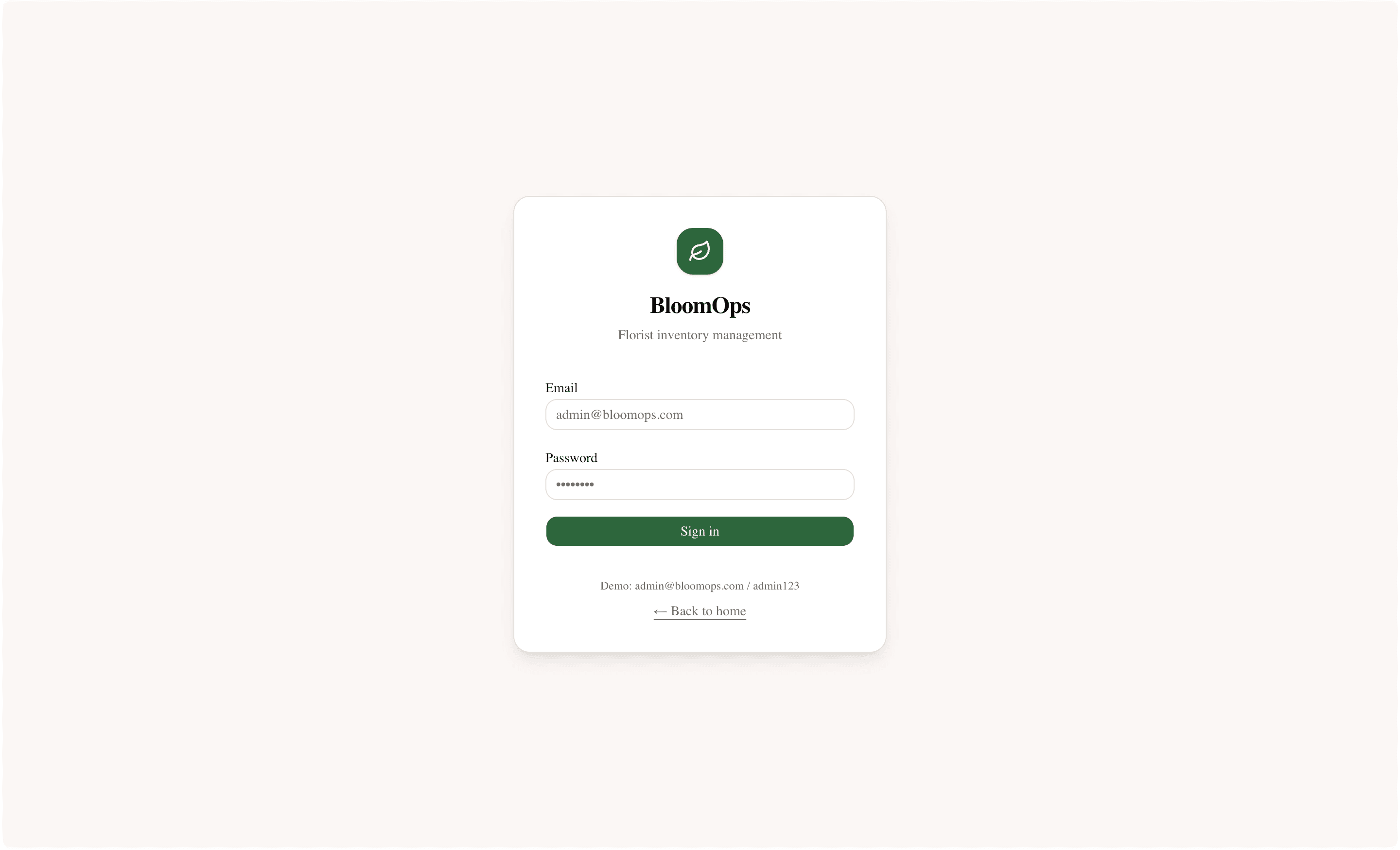 BloomOps — Login