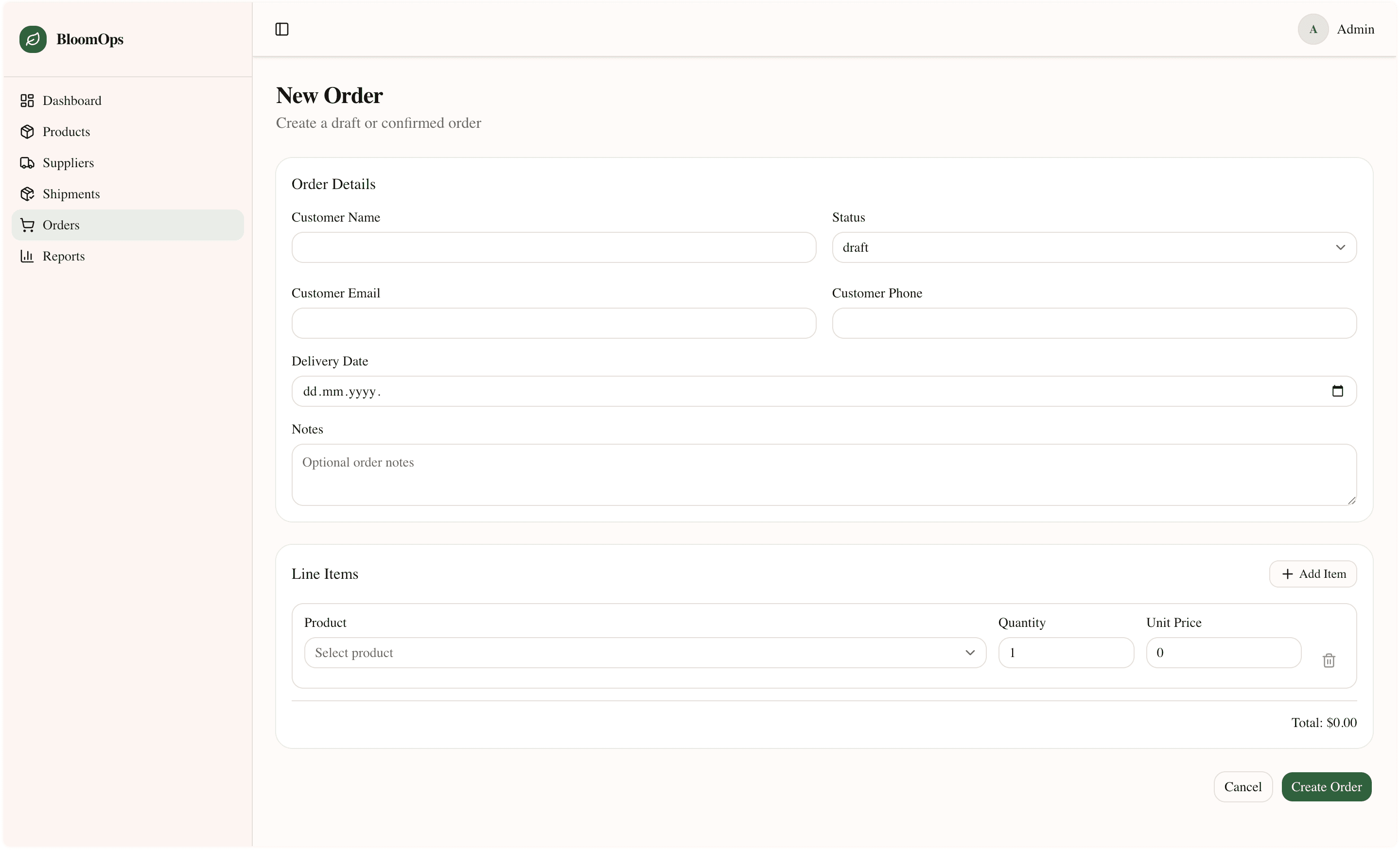 BloomOps — New order